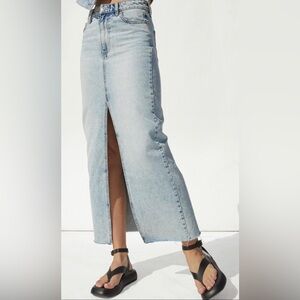 Stradivarius Light Wash Denim Maxi  Skirt with Front Slit 6